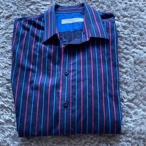 Marc New York | Men’s dress shirt, blue/magenta stripe, 16.5, 34